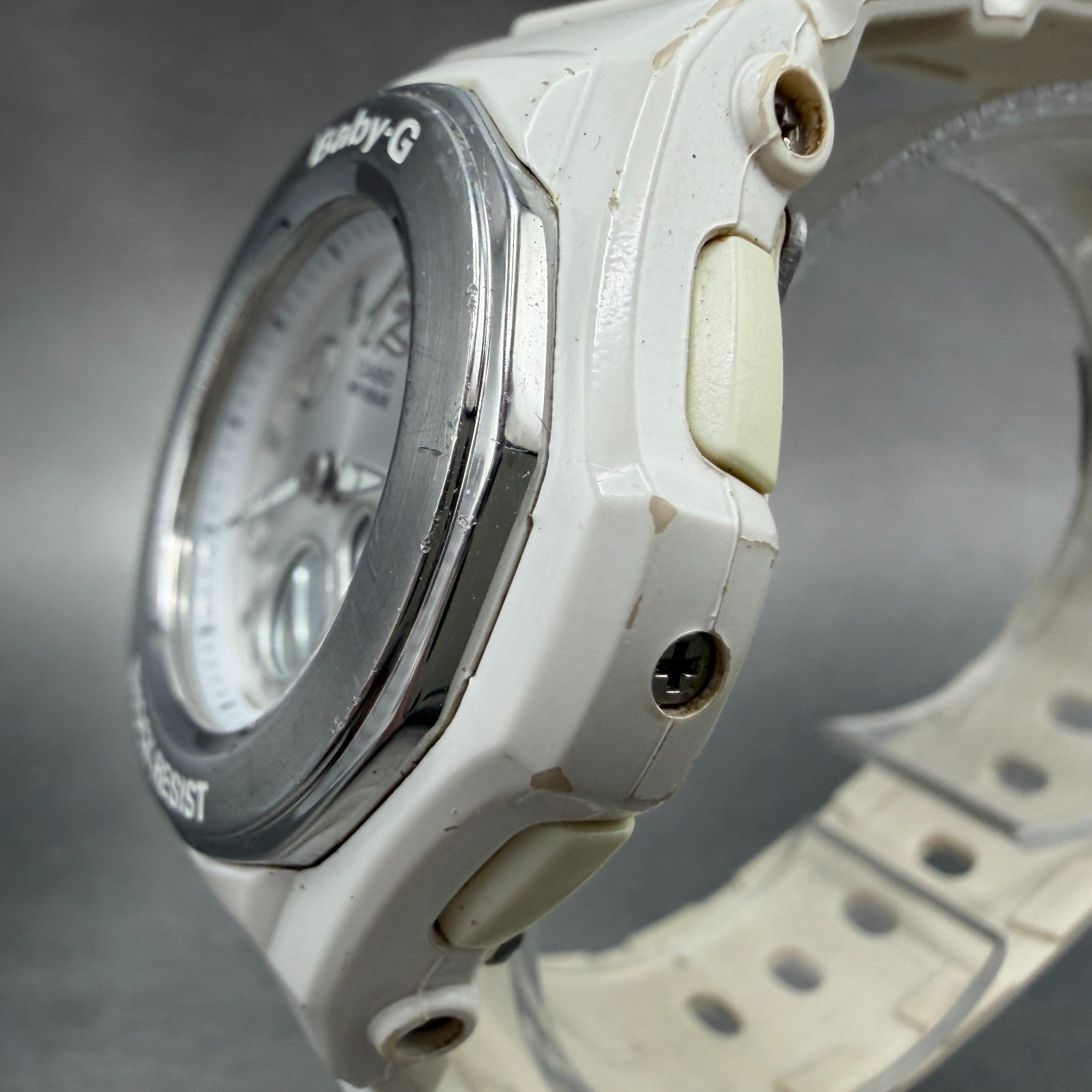 Casio Baby-G Watch Women 38mm White Dial White Case Round BGA-100 New Battery AB2