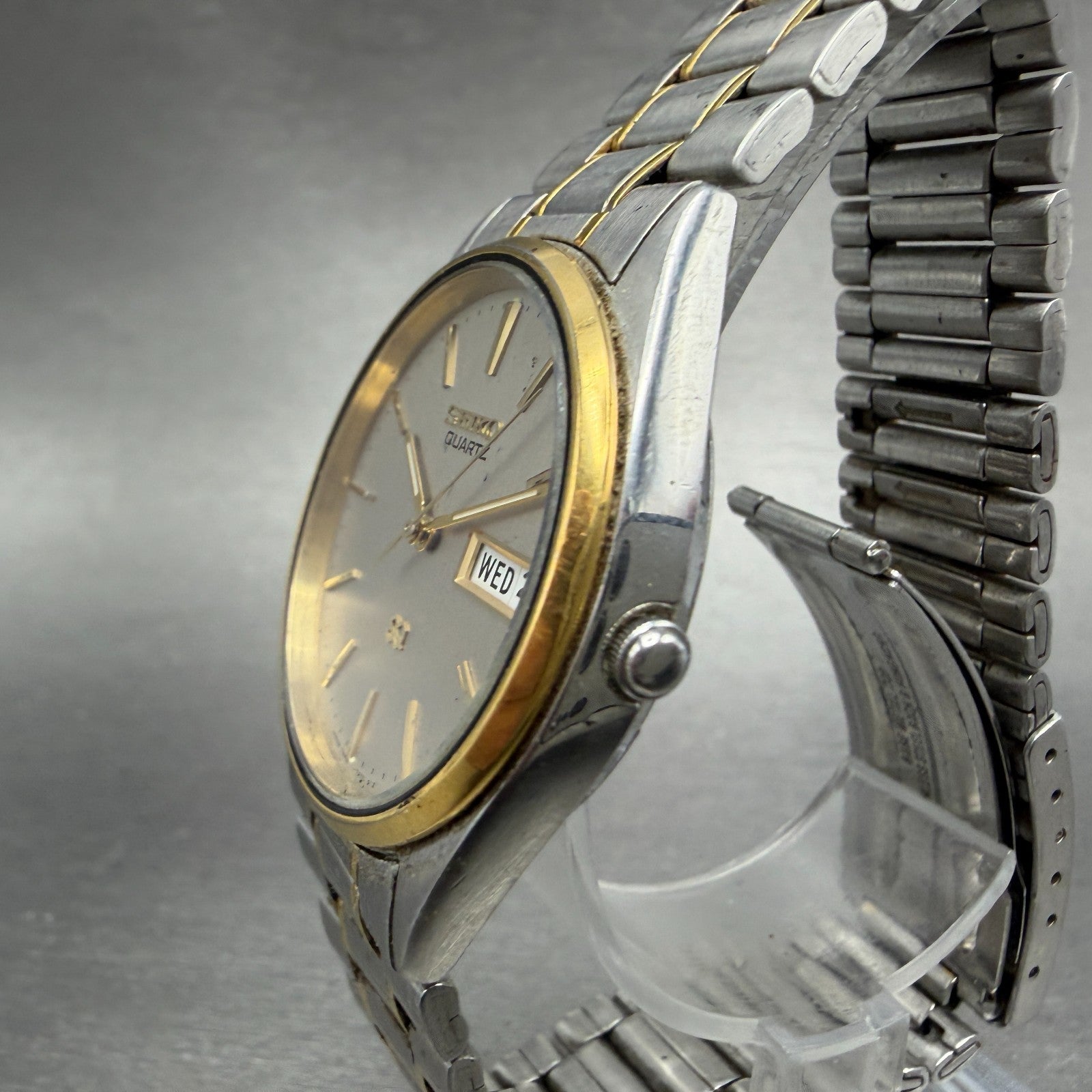 Seiko Watch Men 35mm Gray Dial Two Tone Daydate Round 7N43-7A59 New Battery ABC2