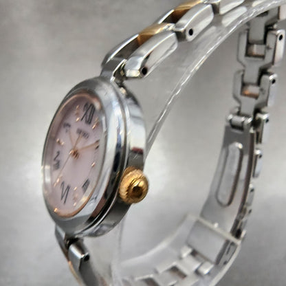 Seiko Solar Watch Women 23mm Pink Dial Two Tone Round V1170CV0 Runs2