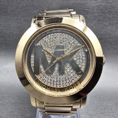Michael Kors Runway MK Logo Glitz Watch Women Gold Tone 38mm MK-3376 New Battery0