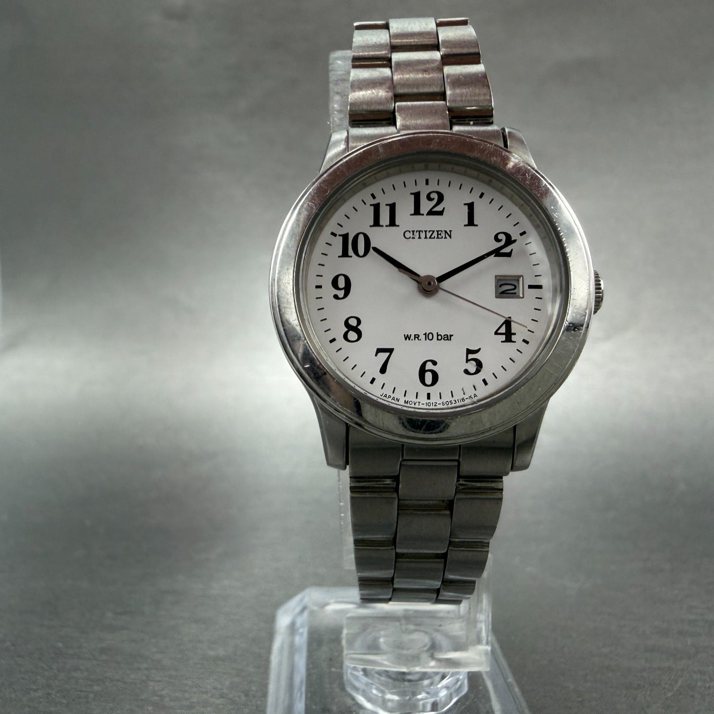 Citizen Watch Women 28mm White Dial Silver Tone Date Round 1012-S031460 New Bat5