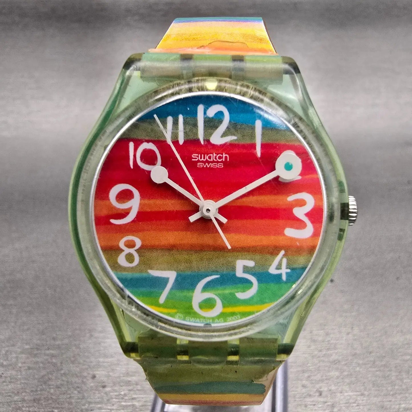 Swatch COLOR THE SKY Watch Men 34mm Multi Dial Multi Tone Round GS124 New Batt0