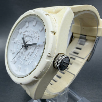 Diesel Watch Men 47mm White Dial White Rubber Round DZ1590 New Battery2