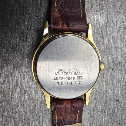 Seiko Moon Phase Watch Women 24mm White Dial Gold Tone Round 4K22-0049 New Batt10