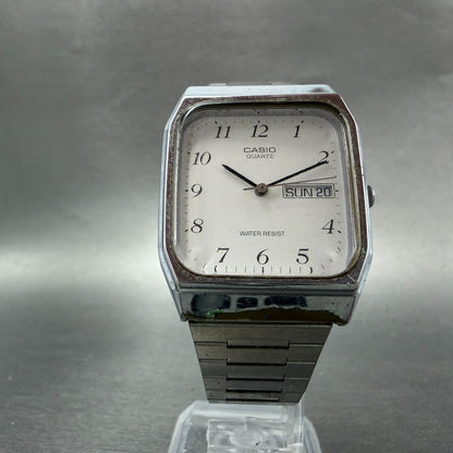 Casio MQ-518 Watch Men 30mm Silver Dial Silver Tone Rectangle Daydate New BattHJ5
