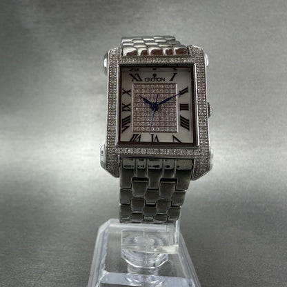 Croton Tank Watch Women 23mm MOP Dial Steel Diamond Bezel Rectangle New Battery5