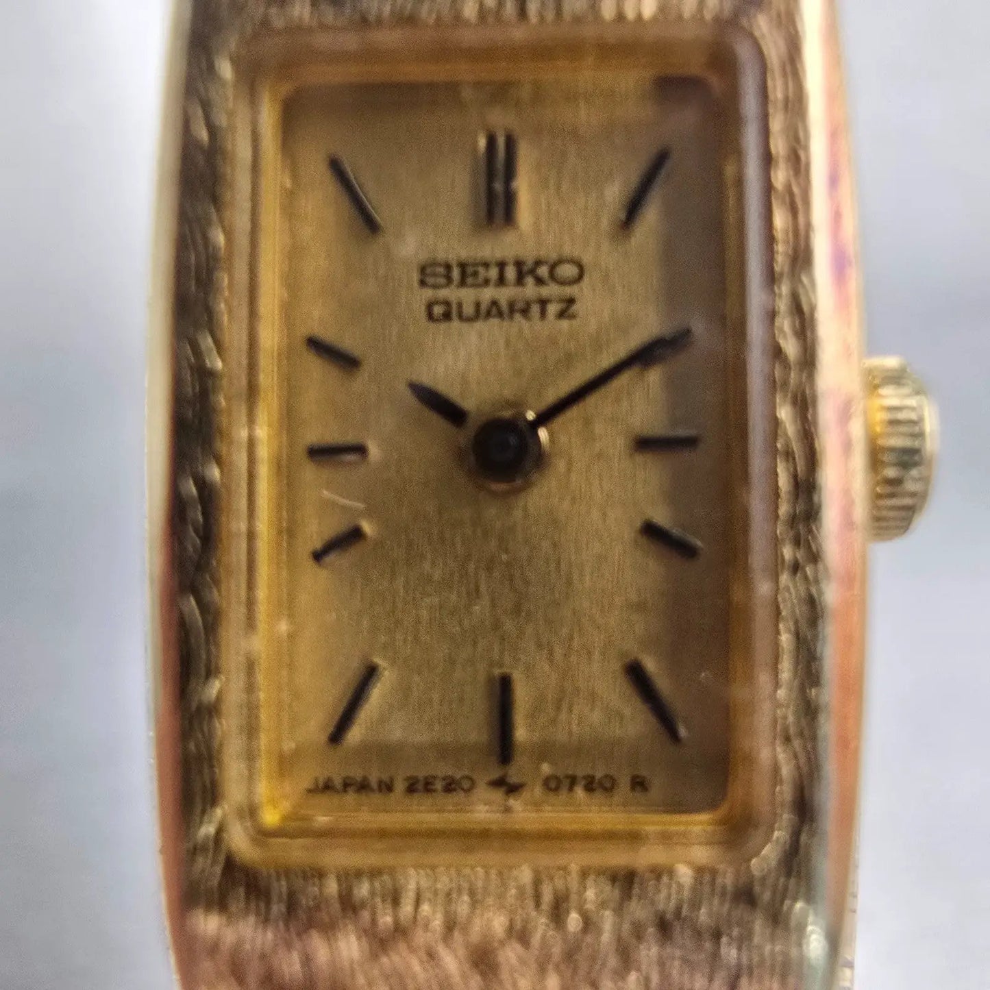 Seiko Watch Women 12mm Gold Dial Gold Tone Rectangle 2E20-5559 New Battery VTG1
