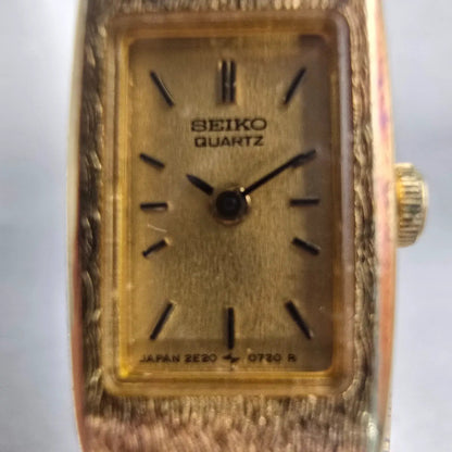 Seiko Watch Women 12mm Gold Dial Gold Tone Rectangle 2E20-5559 New Battery VTG1