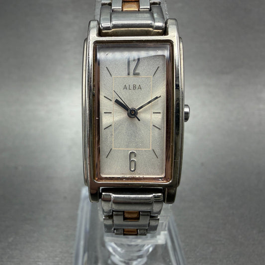 Seiko Alba Tank Watch Women 17mm Silver Dial Two Tone 1N01-0FY0 New Battery0