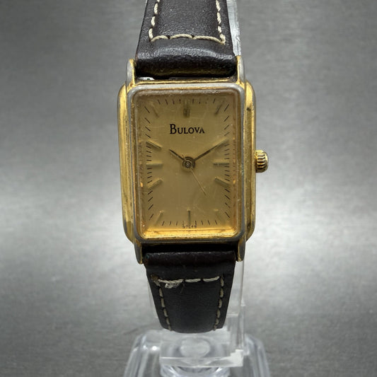 Bulova Tank Watch Women 18mm Champagne Dial Gold Tone 97L48 New Battery0