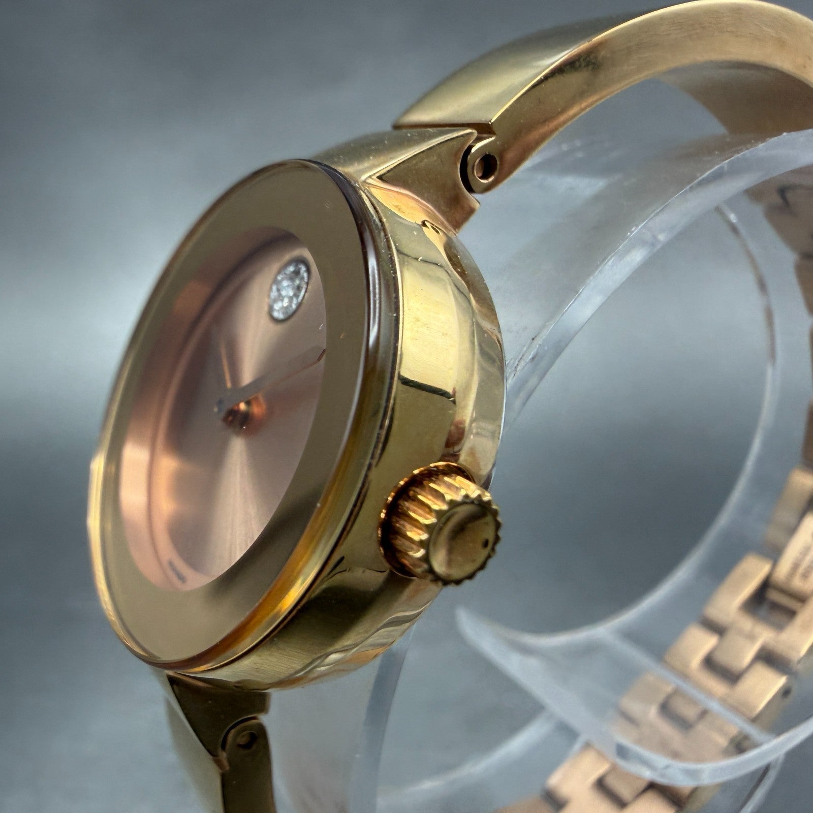 Movado Bold Bangle Watch Women 25mm Rose Dial Rose Gold Round 3600202 New Batt2