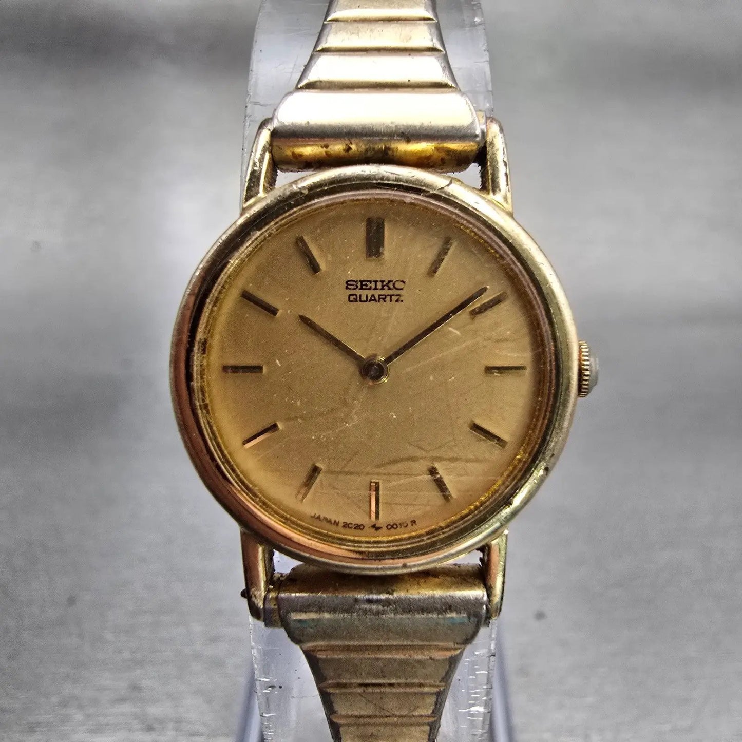 Seiko Watch Women 20mm Gold Dial Gold Tone Round 2C20-0010 New Battery Vintage0