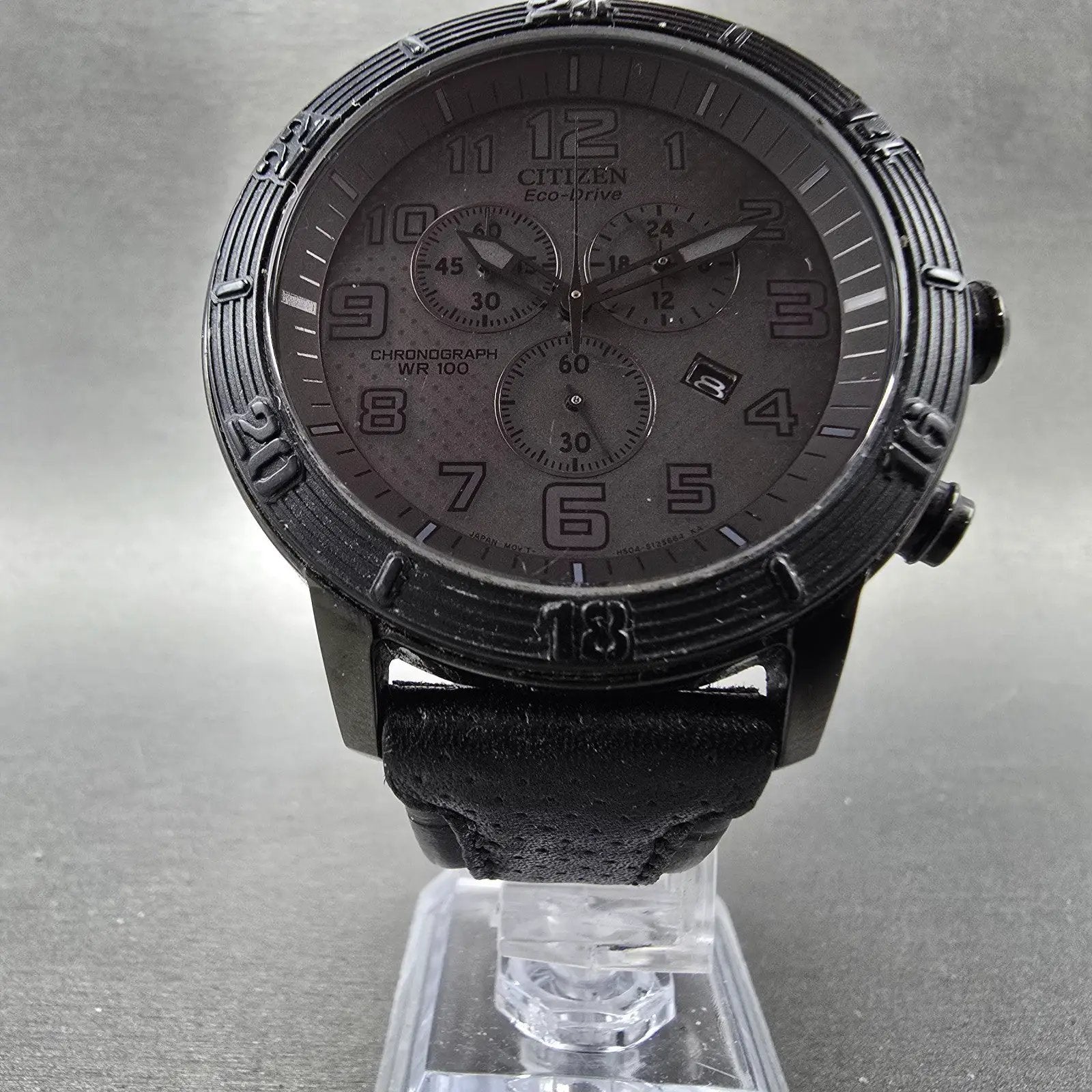 Citizen Eco-Drive Chronograph Watch Men 46mm Black Dial Black AT2205-01E Runs5