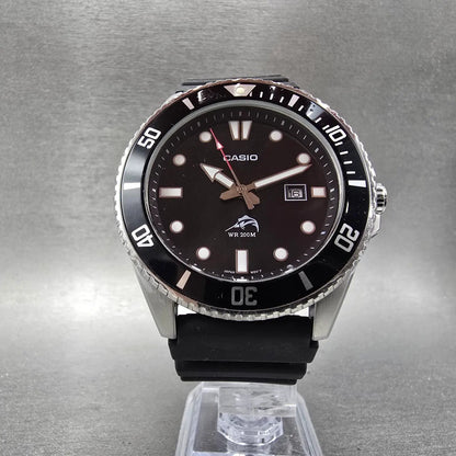 Casio Duro Dive Watch Men 44mm Black Dial Silver Tone Date Round MDV-106 NewBatL5