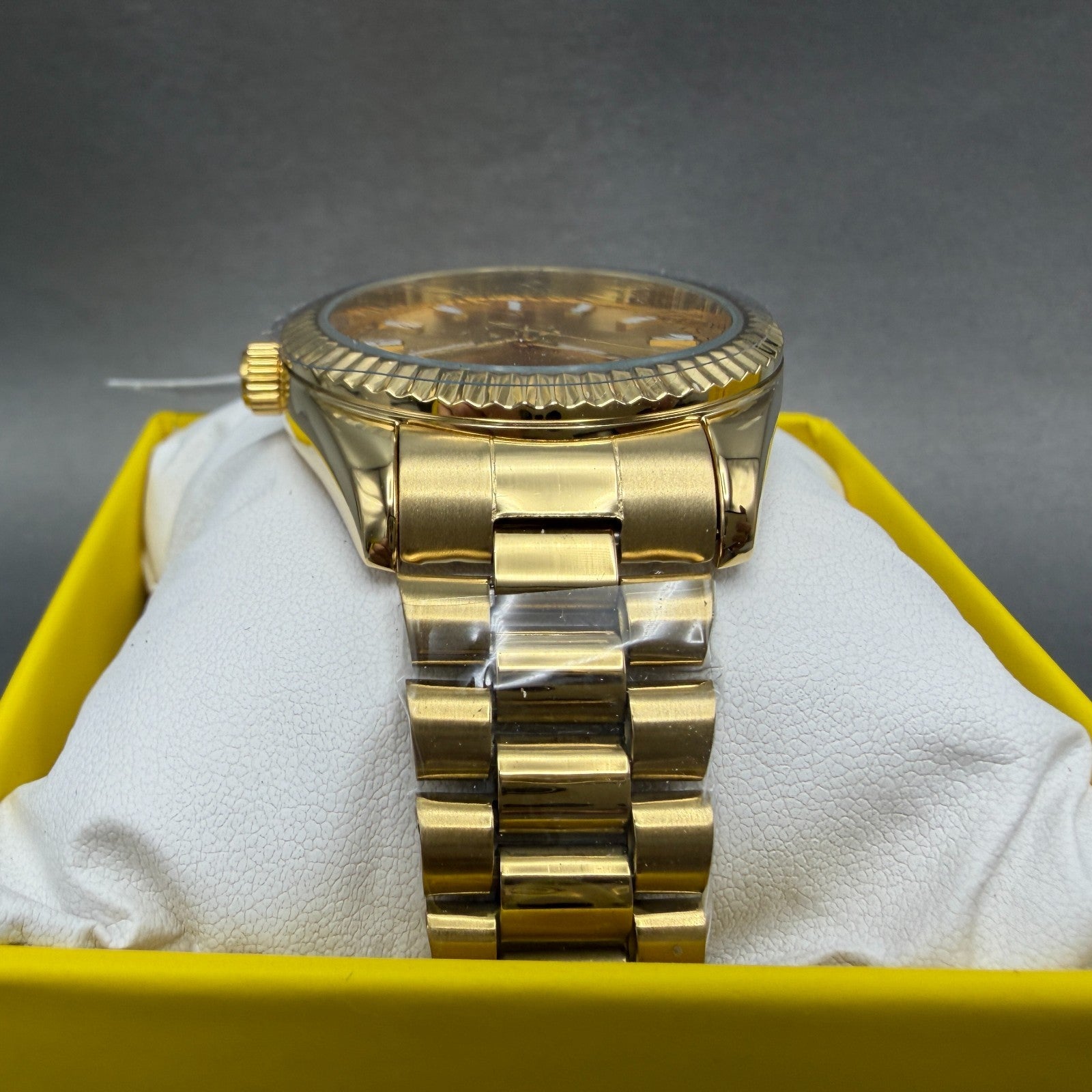Invicta Specialty Watch Men 41mm Gold Dial Gold Tone Round Fluted Bezel 690044
