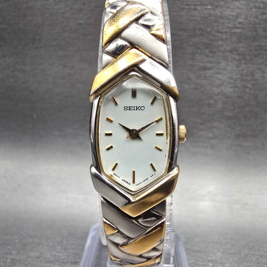 Seiko Watch Women 16mm White Dial Two Tone Hexagon 1N00-6R90 New Battery Vintage0