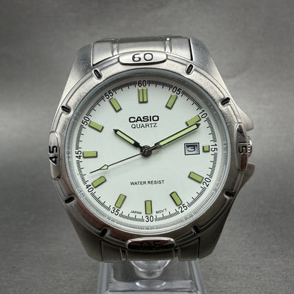 Casio Dive Watch Men 41mm White Dial Silver Tone Date Round MTP-1244 New Batt 7Q0