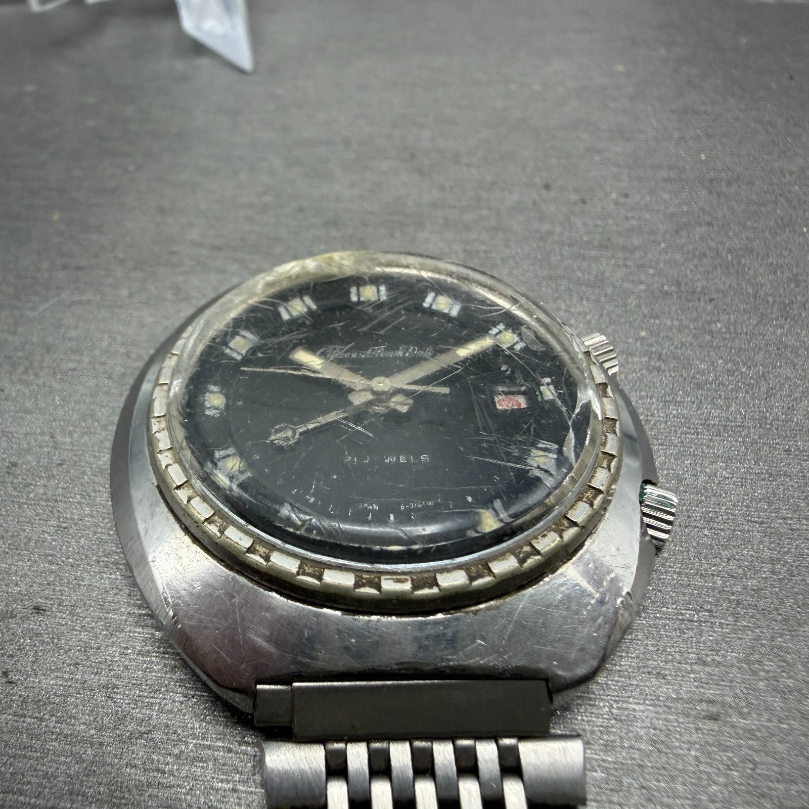Citizen Alarm Date Watch Men 42mm Black Dial Silver Tone 4-310055 Manual Runs2