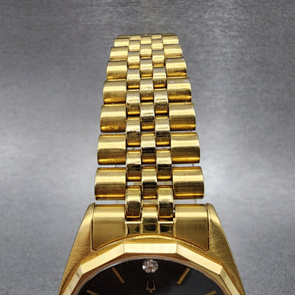 Bulova Watch Men 35mm Black Dial Gold Tone Date 92N99 New Battery4