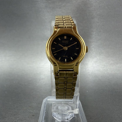Seiko SX Watch Women 19mm Black Dial Gold Tone Round V4010091 New Battery5