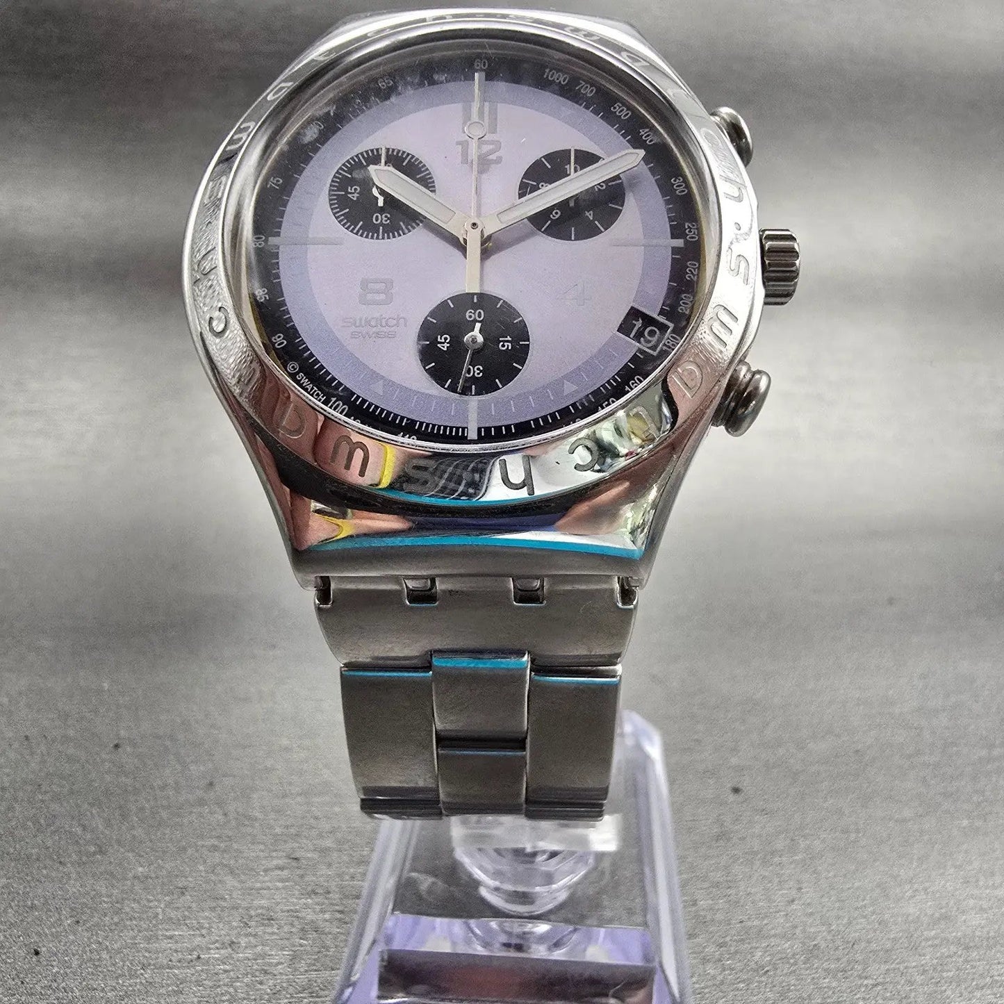Swatch Irony Chrono FEARLESS Watch Men 40mm Blue Dial Steel Date YCS415G NewBat5