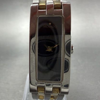 Movado Esperanza Tank Watch Women 14mm Black Dial Two Tone Rectangle New Batt AB1