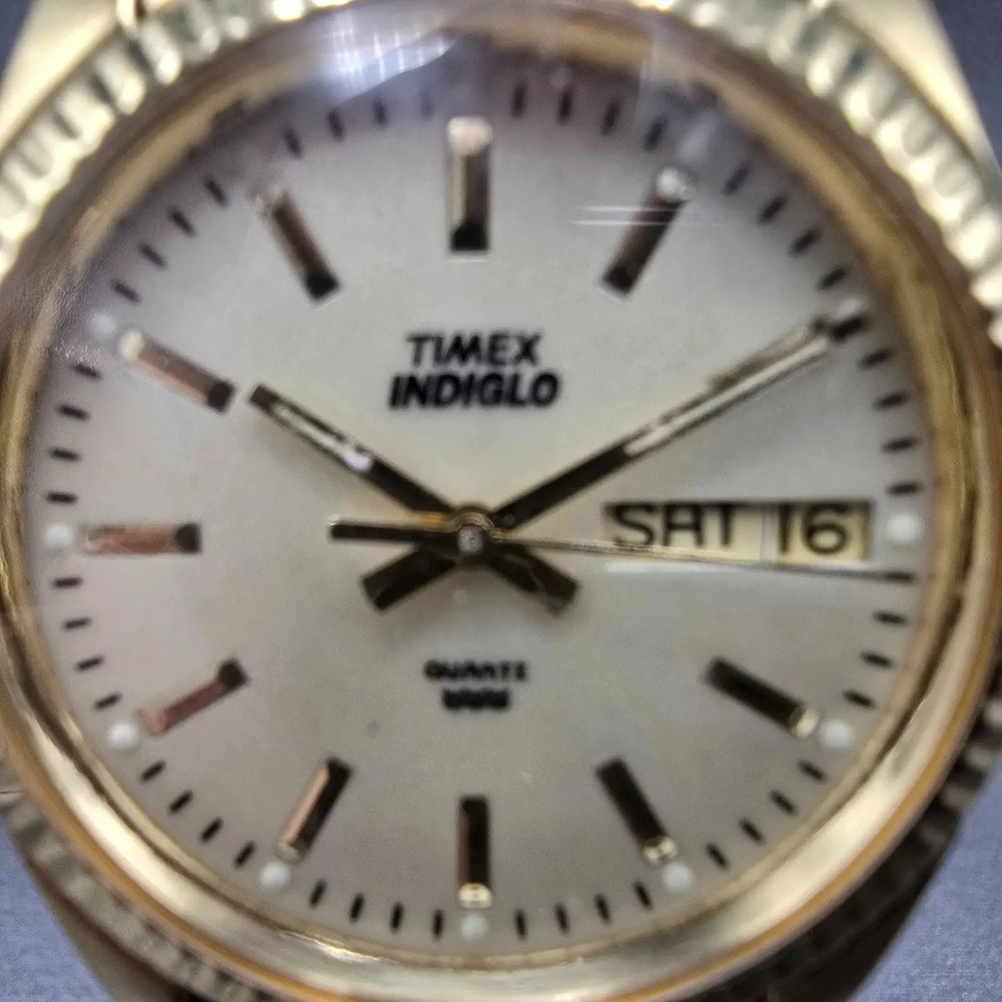 Timex President Watch Men 35mm Chamapgne Dial Gold Tone Daydate READ!!! New Batt1