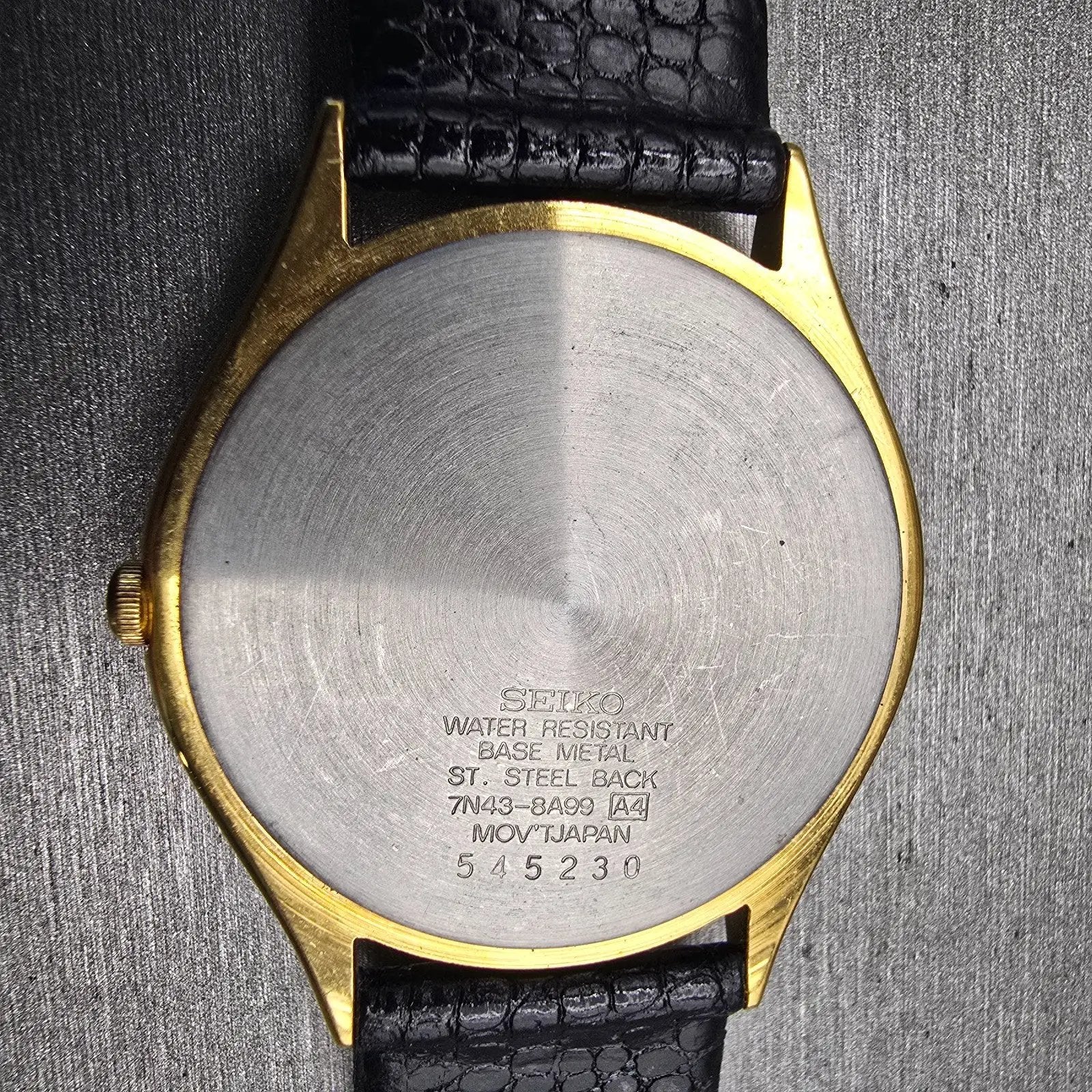Seiko Watch Men 35mm Gold Dial Gold Tone Round 7N43-8A99 New Battery Vintage10
