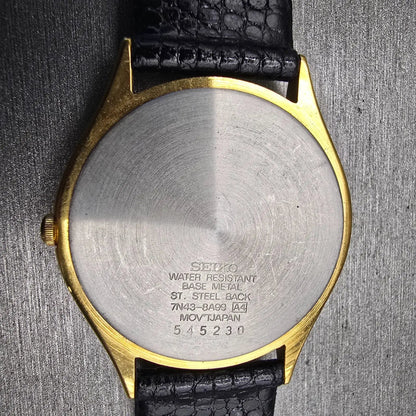 Seiko Watch Men 35mm Gold Dial Gold Tone Round 7N43-8A99 New Battery Vintage10