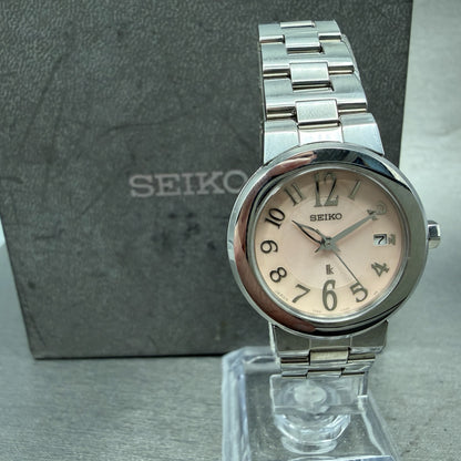 Seiko Lukia Watch Women 26mm Pink Dial Silver Tone Date 7N82-0CN0 New Battery0