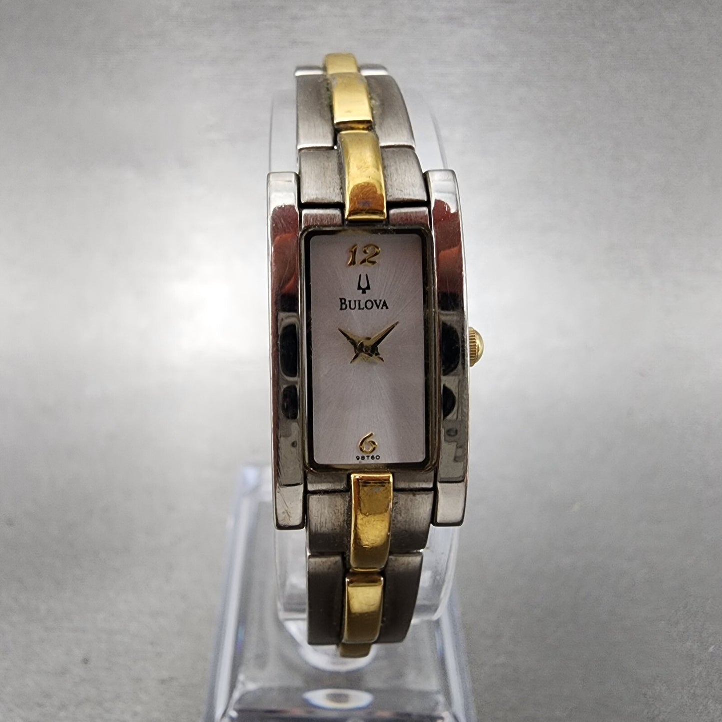 Bulova Tank Watch Women 14mm Silver Dial Two Tone Rectangle 98T60 New Battery0