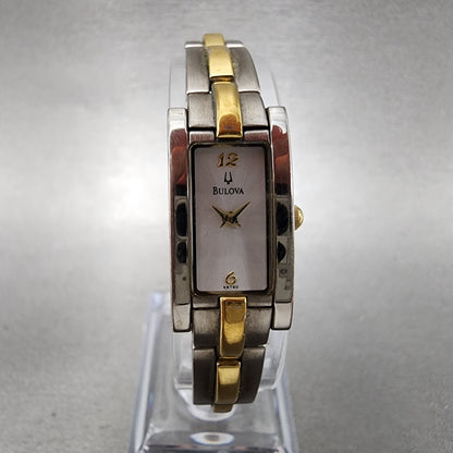 Bulova Tank Watch Women 14mm Silver Dial Two Tone Rectangle 98T60 New Battery0