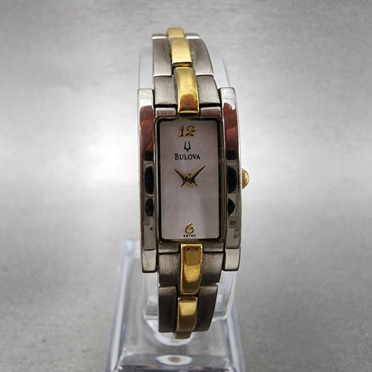 Bulova Tank Watch Women 14mm Silver Dial Two Tone Rectangle 98T60 New Battery0