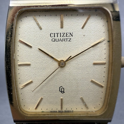 Citizen CQ Tank Watch Men 29mm Champagne Dial Gold Tone 4-798953 New Battery1