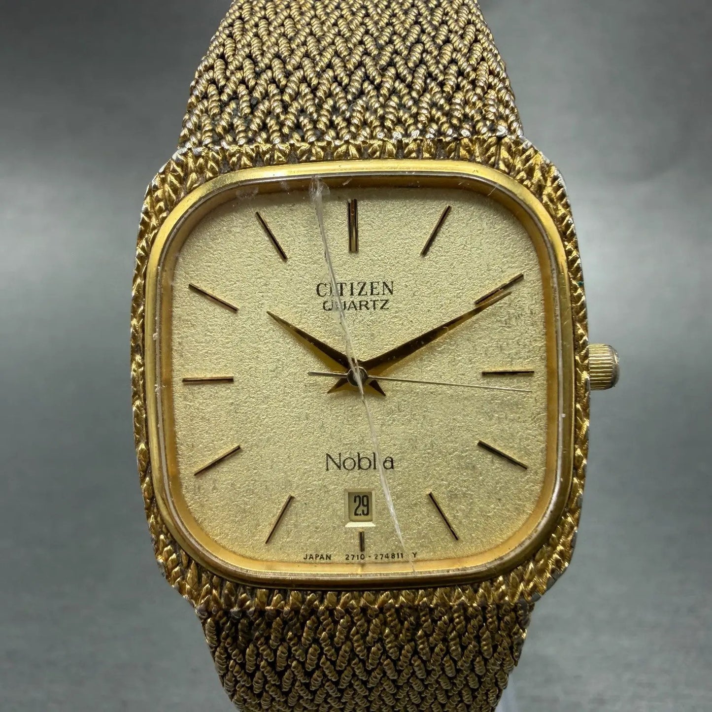Citizen Noblia Watch Men 27mm Champagne Dial Gold Tone Date 2710-159918 New Batt0