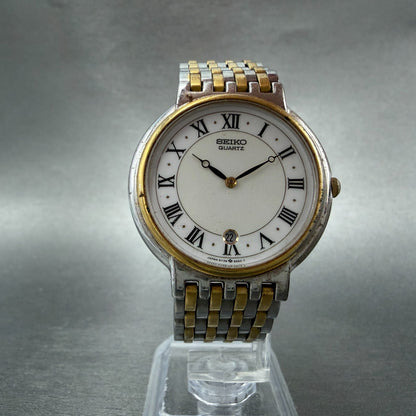 Seiko Watch Men 34mm White Dial Two Tone Date Round 5Y39-8040 New Battery5