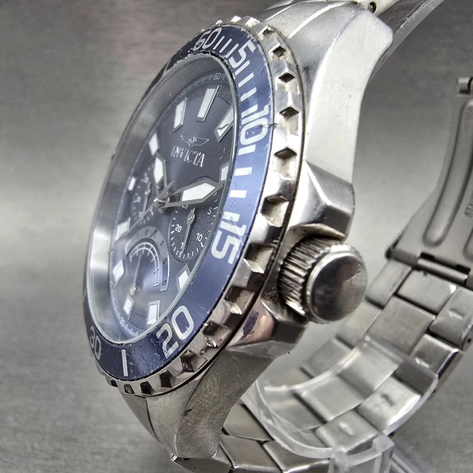 Invicta Pro Diver Watch Men 45mm Blue Dial Silver Tone Daydate 46897 New Battery2