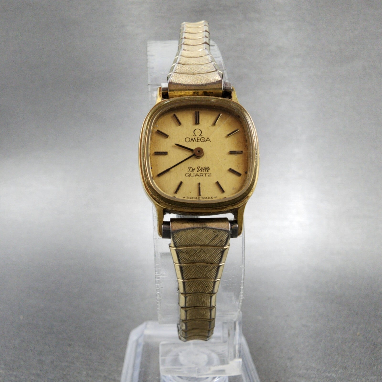 Omega De Ville Watch Women 19mm Gold Dial Gold Plated Rectangle Cal 1353 PARTS6