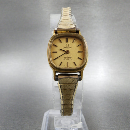 Omega De Ville Watch Women 19mm Gold Dial Gold Plated Rectangle Cal 1353 PARTS6