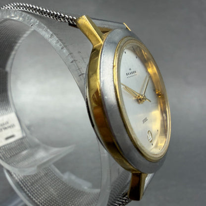 Skagen Watch Women 28mm Silver Dial Two Tone Date Round 16SGS New Battery ABCD3