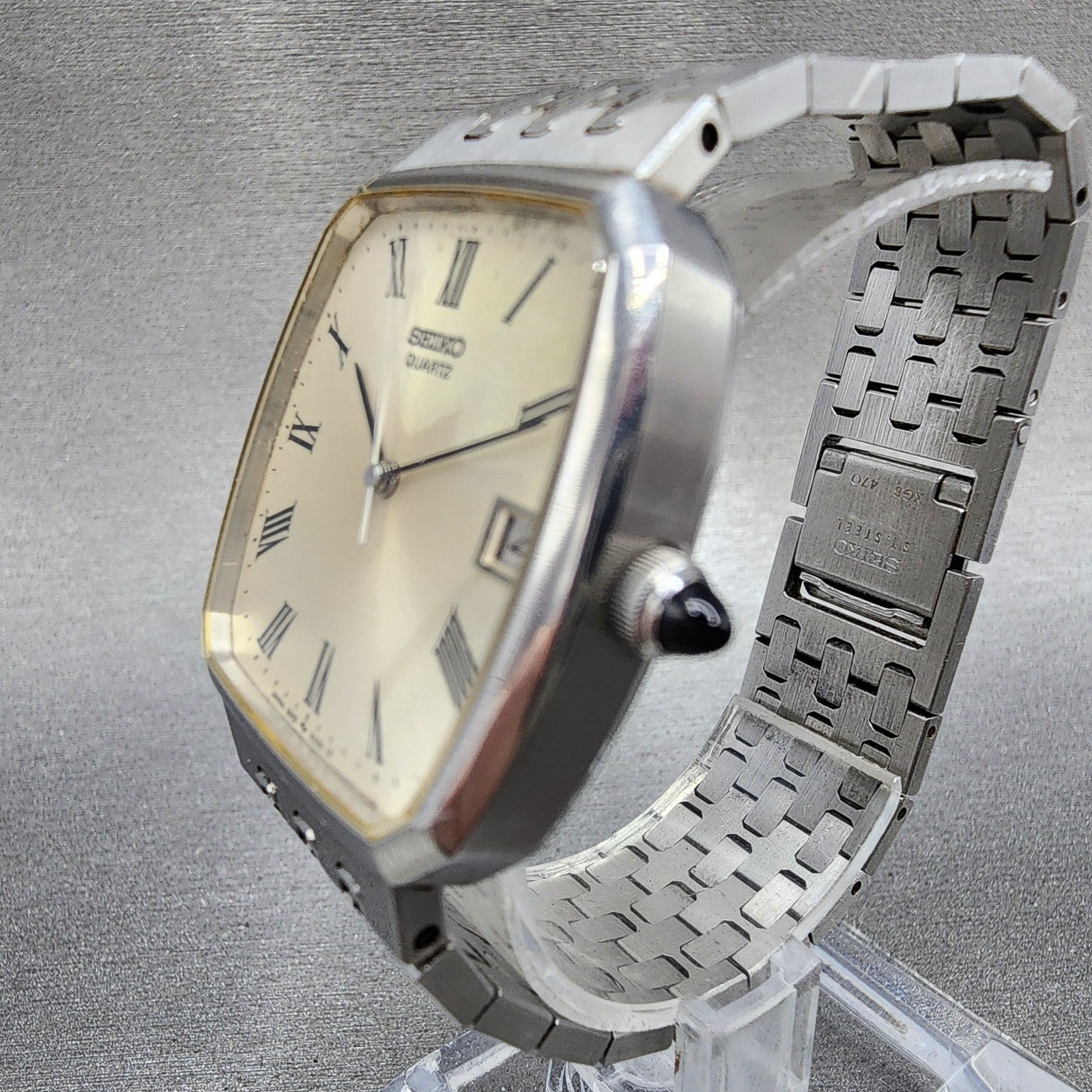 Seiko Watch Men 32mm Silver Dial Silver Tone Date 58555010 New Battery2