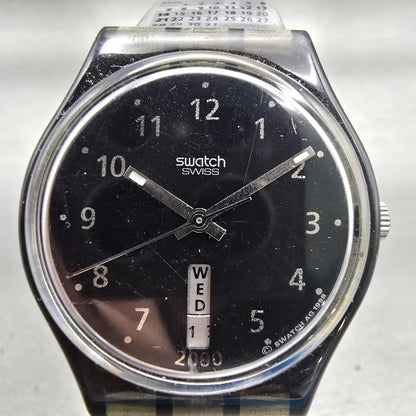 Swatch IT'S HERE Watch Women Black Dial Black Case Daydate GB741 New Battery1