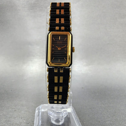 Seiko Tank Watch Women 14mm Black Dial Black & Gold Tone 2e205379 New Battery5