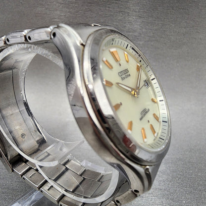 Citizen Attesa Watch Men 38mm Cream Dial Titanium Date Atomic Round Works