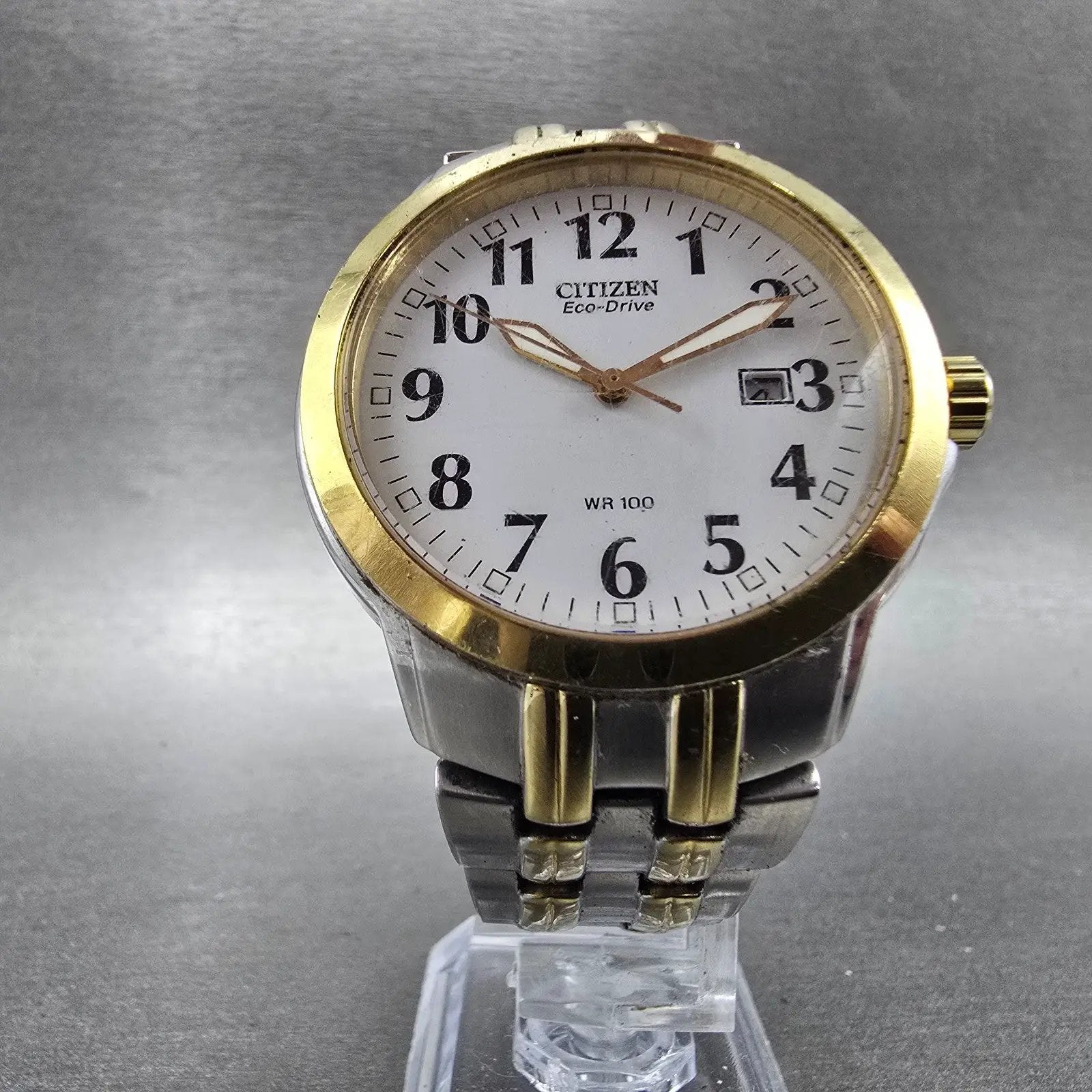 Citizen Eco-0Drive Watch Men 40mm White Dial Two Tone Date E111-S070023 Runs5