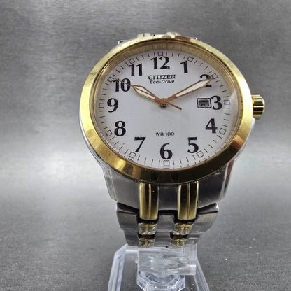 Citizen Eco-0Drive Watch Men 40mm White Dial Two Tone Date E111-S070023 Runs5