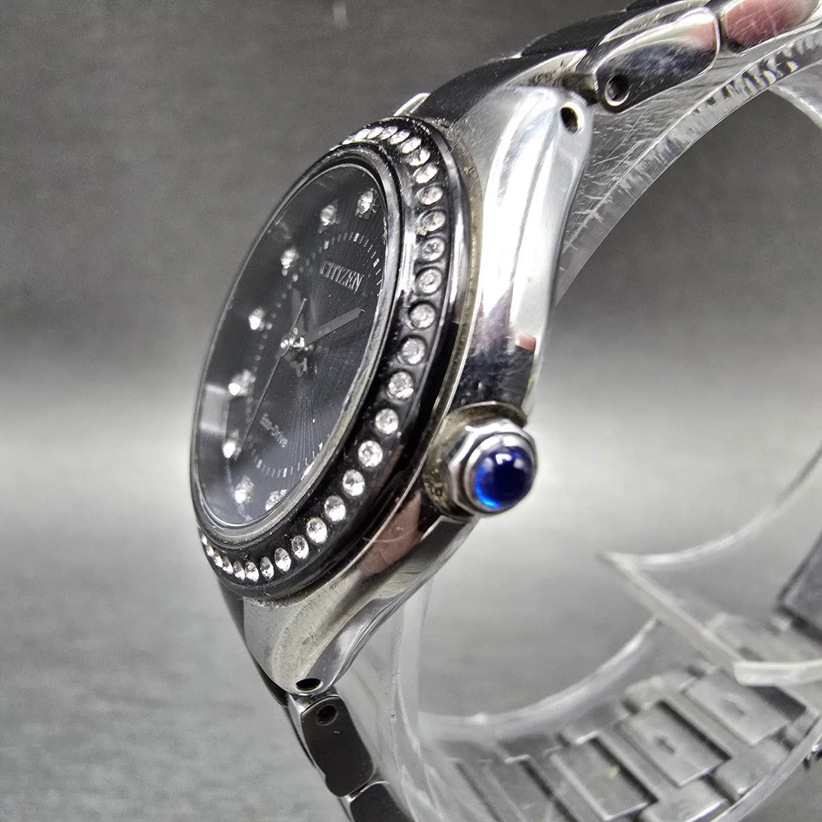 Citizen Eco-Drive Silhouette Crystal Watch Women 26mm Black Dial Steel Date Runs2