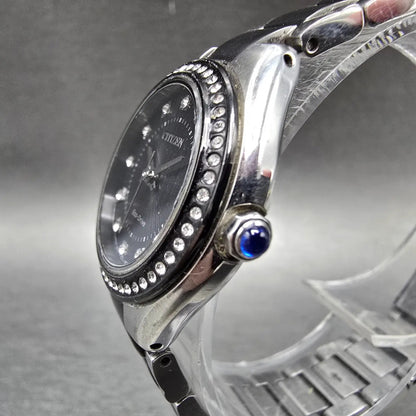 Citizen Eco-Drive Silhouette Crystal Watch Women 26mm Black Dial Steel Date Runs2