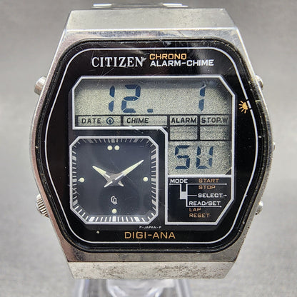 Citizen Analog Digital Watch Men 35mm Black Dial Steel Alarm Chrono READ!!!!!!!