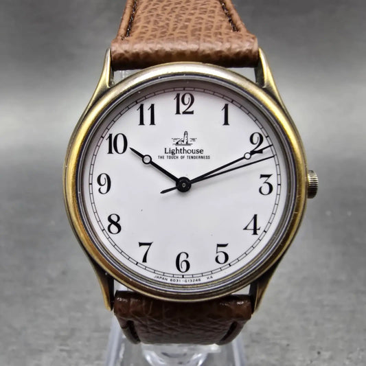 Citizen Lighthouse Watch Men 31mm White Dial Gold Tone 6031-G04223 New Battery0